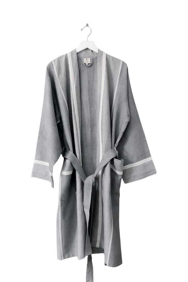 Home & Loft Grey Stripe Tribeca Long Bathrobe
