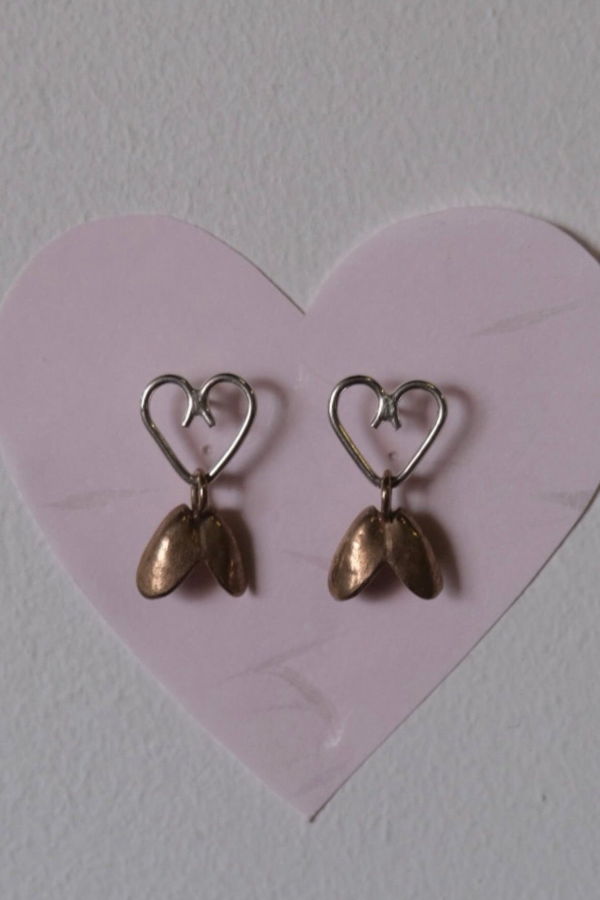 Sarah A. Sears Heart Shell Charm Earrings