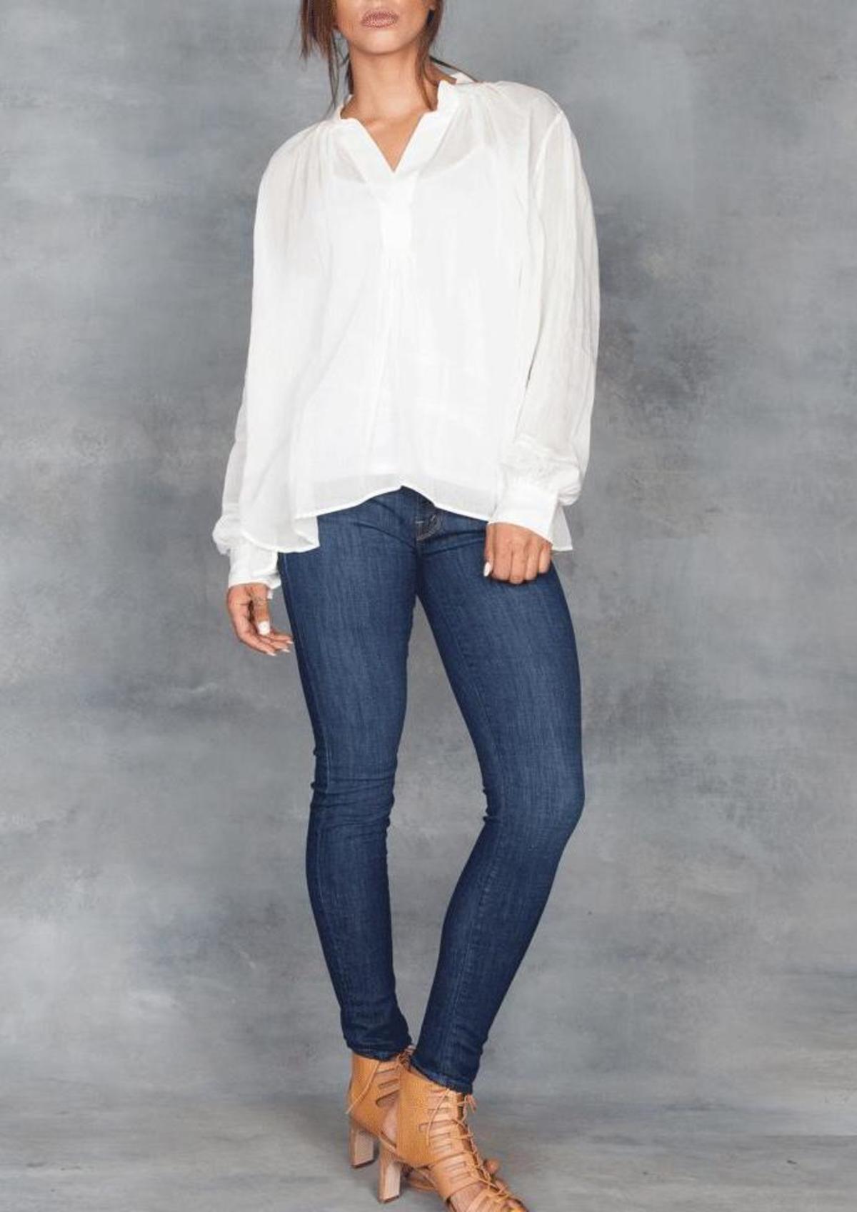 Giada Forte Sheer Voile Peasant Blouse Silk Habotai Ivory Garmentory