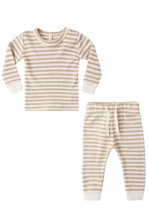 KIDS Rylee + Cru Quincy Mae Waffle Top & Pants Set - Butterscotch Stripe
