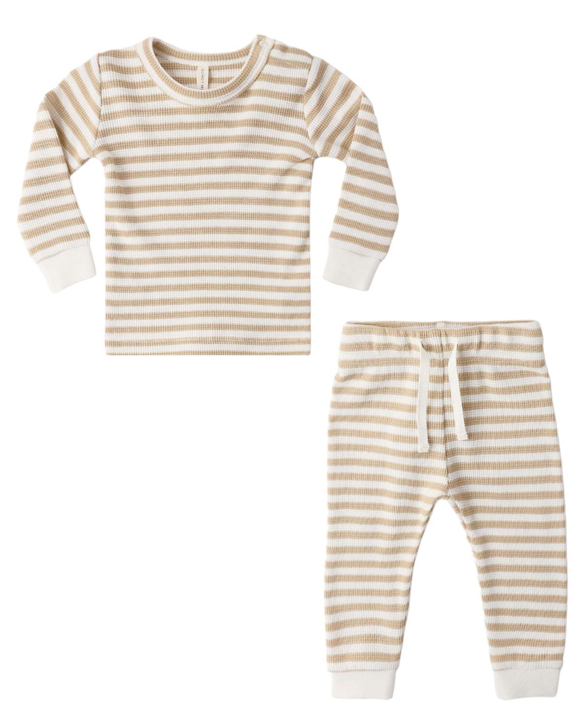 KIDS Rylee + Cru Quincy Mae Waffle Top & Pants Set - Butterscotch Stripe - Image 1 of 1