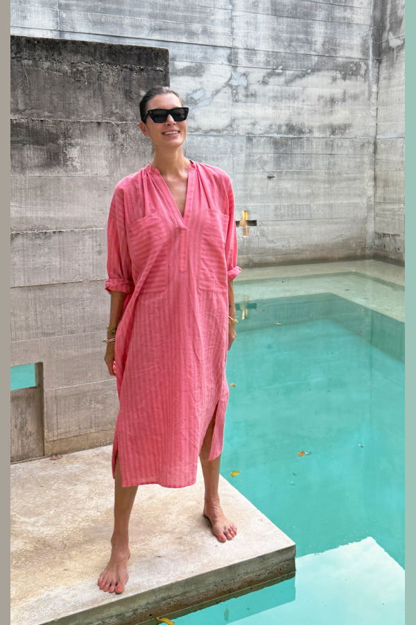 Two Pink Stripe Two Pocket Caftan