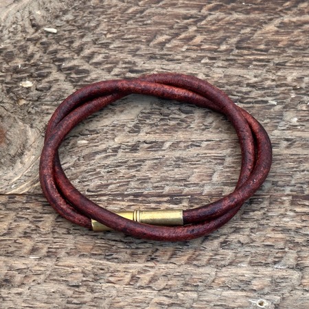 Miansai Burgundy Hook Leather Wrap Bracelet Gold Half Anchor Cuff Leather Bracelet | BIJOUONE main image 2