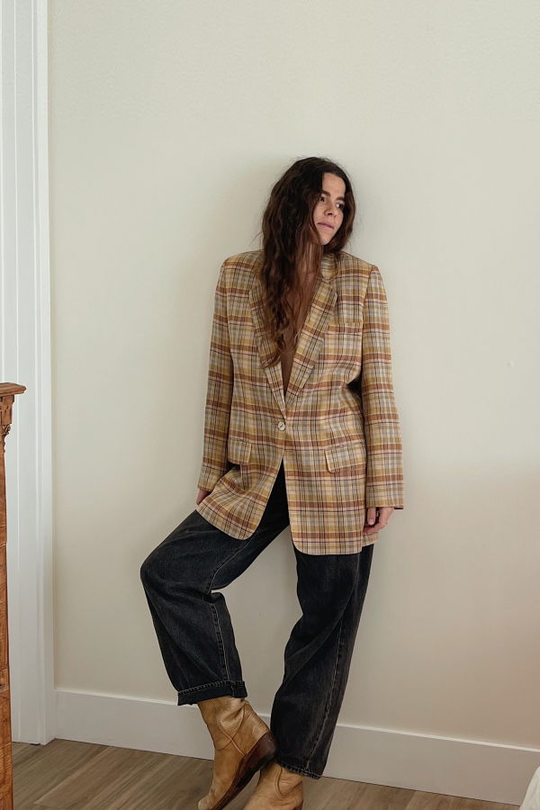1990s Linen Blazer - Plaid