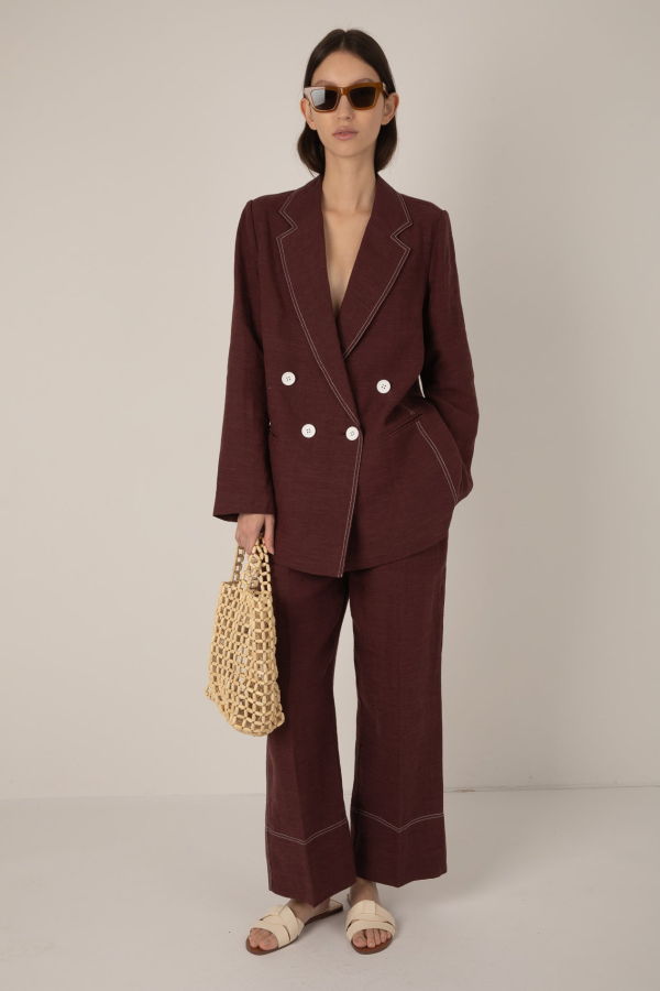 Vivere Anita Linen Blazer - Burgundy