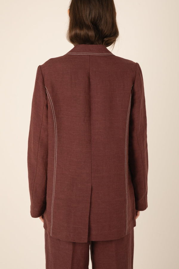 Vivere Anita Linen Blazer - Burgundy