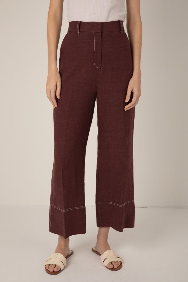 Vivere Nina Linen Trousers - Burgundy