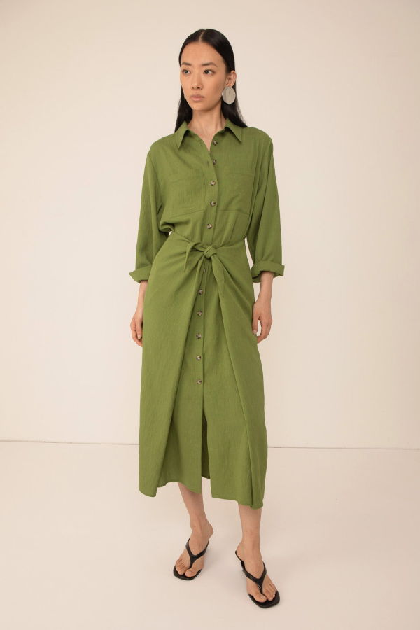 Vivere Line Tie Front Shirt Dress