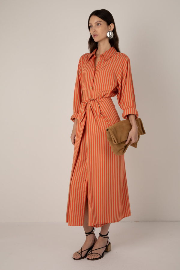 Vivere Line Tie Front Shirt Dress