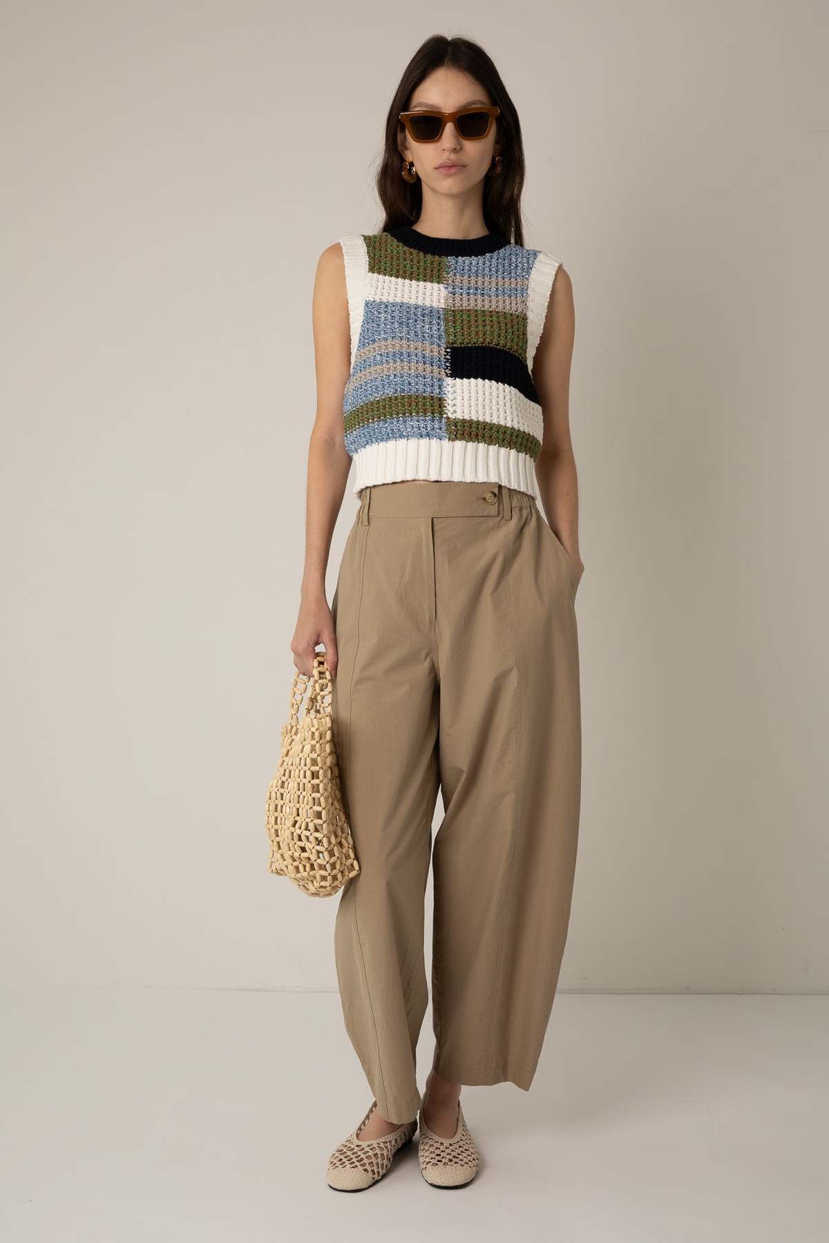 Capsule Wardrobe Vivere Thea Barrel Leg Trousers - Sand - Image 1 of 5