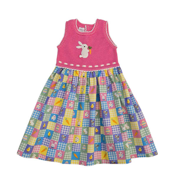 KIDS Melange Collection Springtime Gingham Bunny Dress