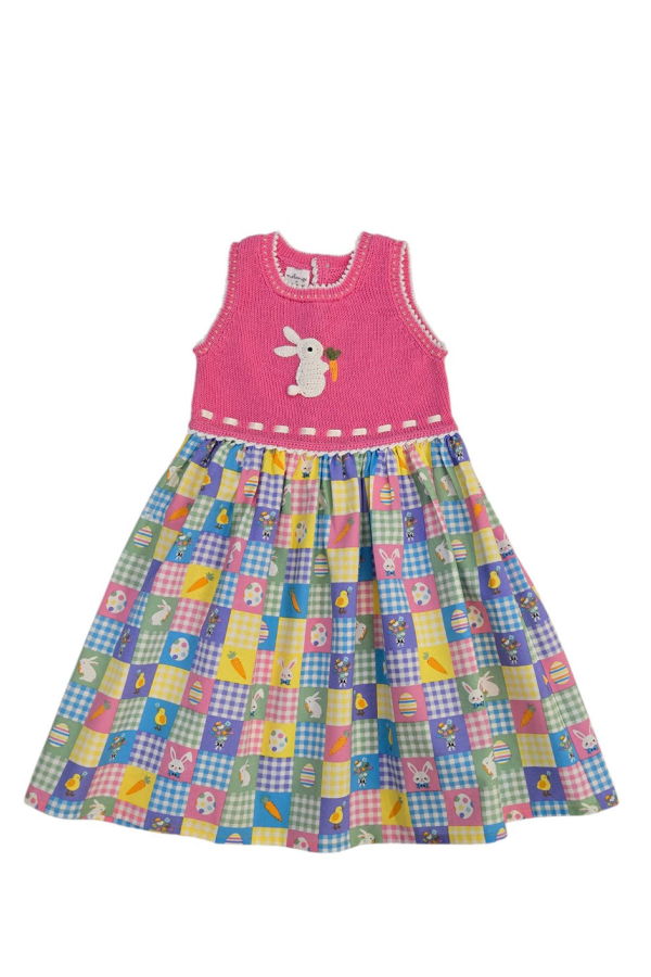 KIDS Melange Collection Springtime Gingham Bunny Dress