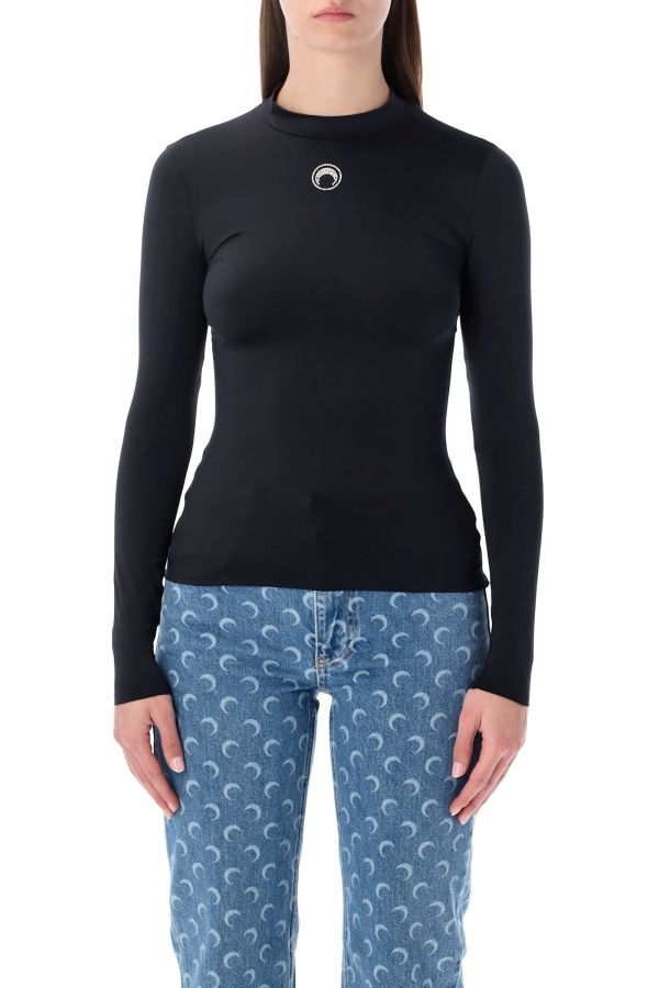 MARINE SERRE High Neck Moon Crystal Top - Black