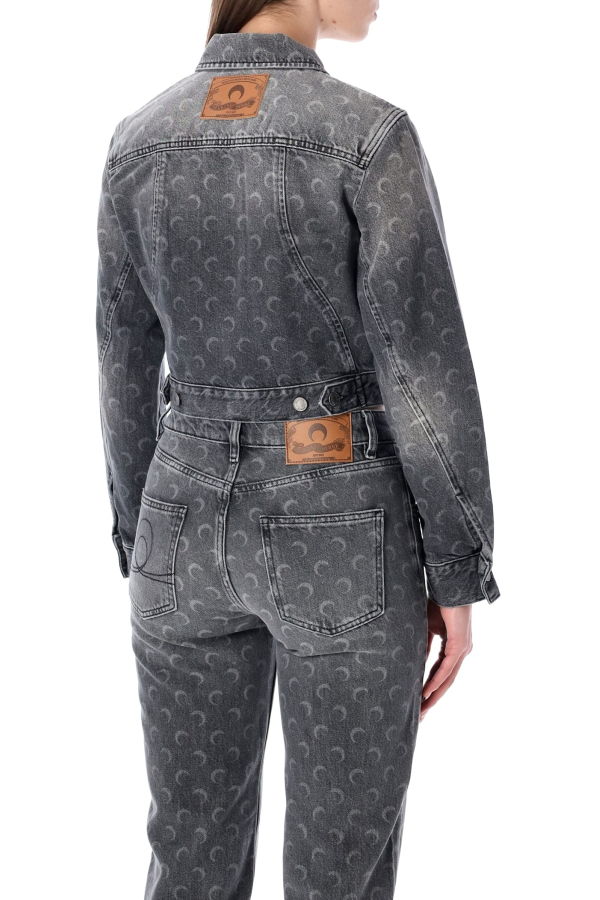 MARINE SERRE Moon Laser Grey Wash Cropped Denim Jacket - Dark Grey