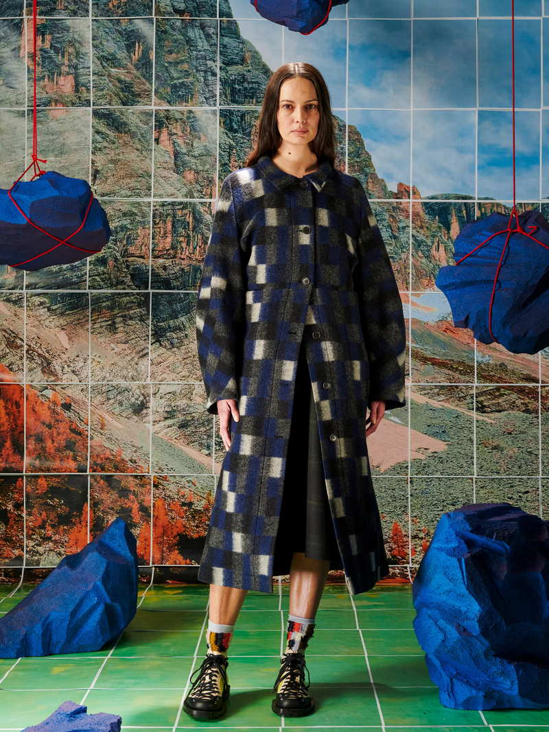 Henrik Vibskov Banana Coat - Brushed Black Squares