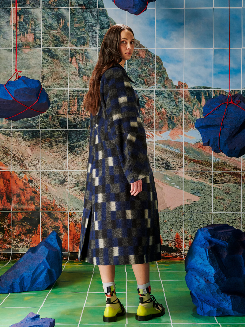 Henrik Vibskov Banana Coat - Brushed Black Squares