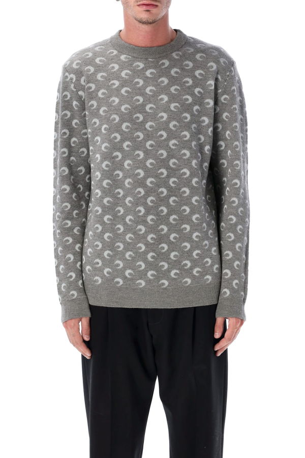 MARINE SERRE Moon Jacquard Crewneck Sweater - Misty Grey