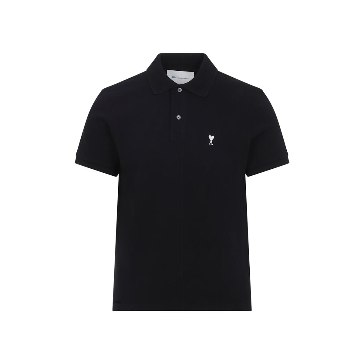 Ami Alexandre Mattiussi Contrasted De Coeur Polo Shirt - Noir Blanc Creme - Image 2 of 5