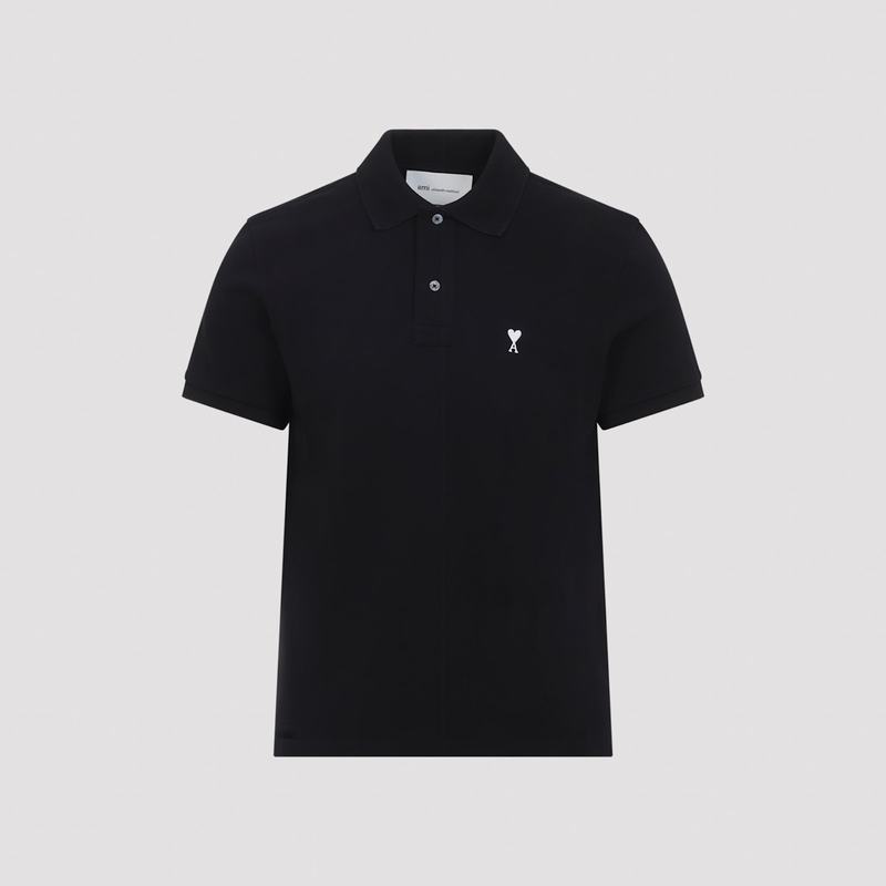 Ami Alexandre Mattiussi Contrasted De Coeur Polo Shirt - Noir Blanc Creme