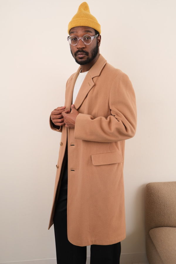 Hermine Vintage 80s Cappuccino Wool Button Up Coat - Beige