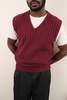 Hermine Vintage 90s Claret Cotton Blend Ribbed Sleeveless Sweater Vest - Burgundy - Thumbnail 3