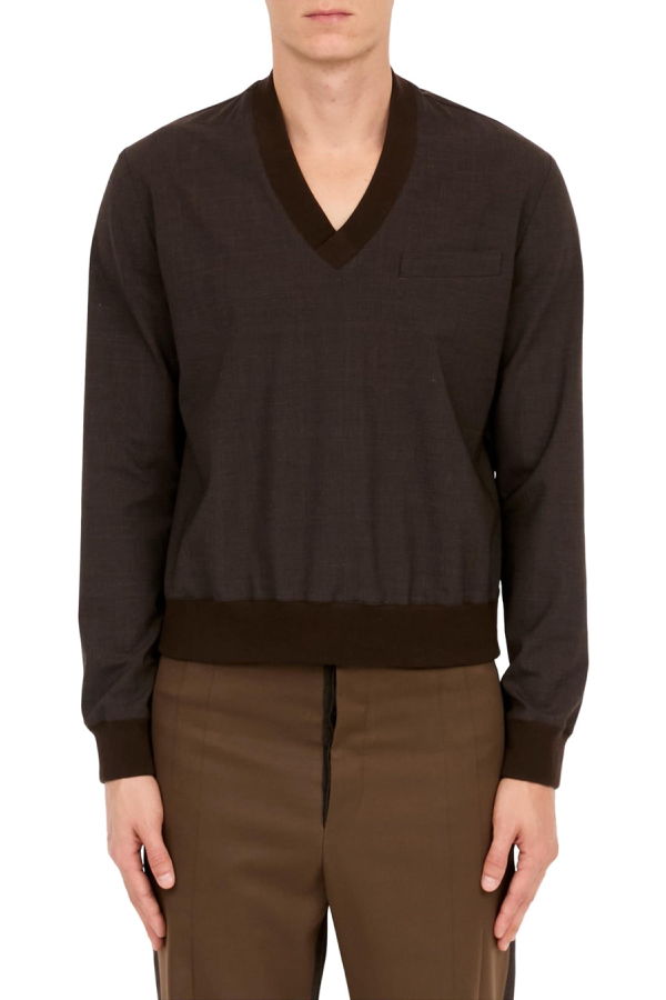 MM6 Maison Margiela Tailoring Wool Blend Long Sleeve Top - Deep Brown