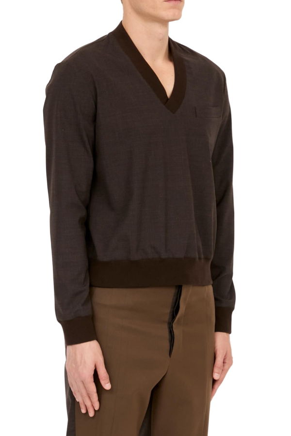 MM6 Maison Margiela Tailoring Wool Blend Long Sleeve Top - Deep Brown