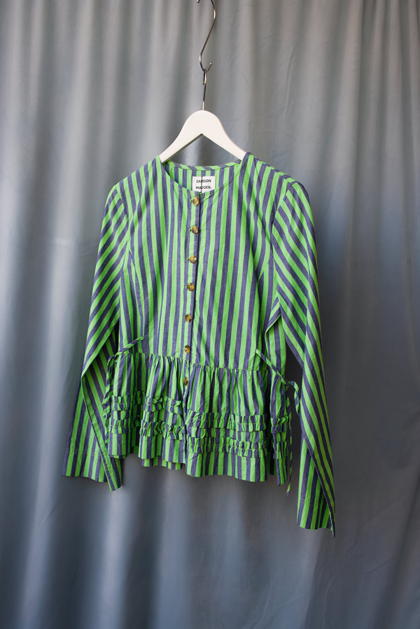 DAMSON MADDER Madison Blouse - Navy Pop Green Stripe DAMSON MADDER Madison Blouse - Navy Pop Green Stripe