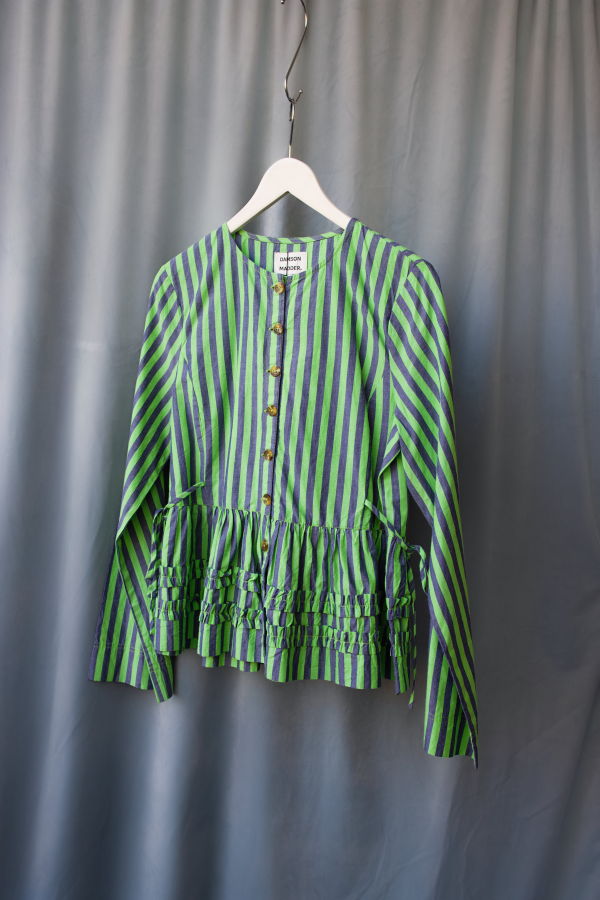 DAMSON MADDER Madison Blouse - Navy Pop Green Stripe