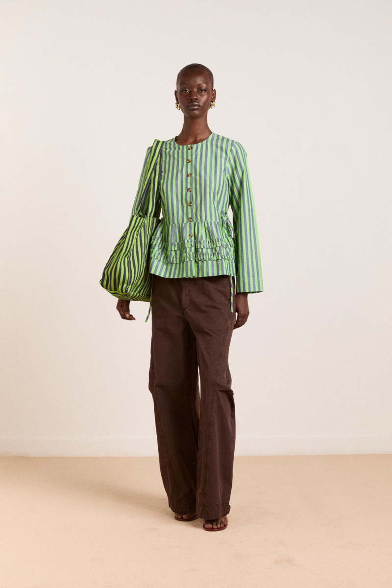 DAMSON MADDER Madison Blouse - Navy Pop Green Stripe