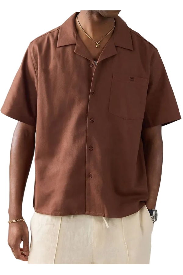 Percival Short Sleeve Cuban Shirt - Brown