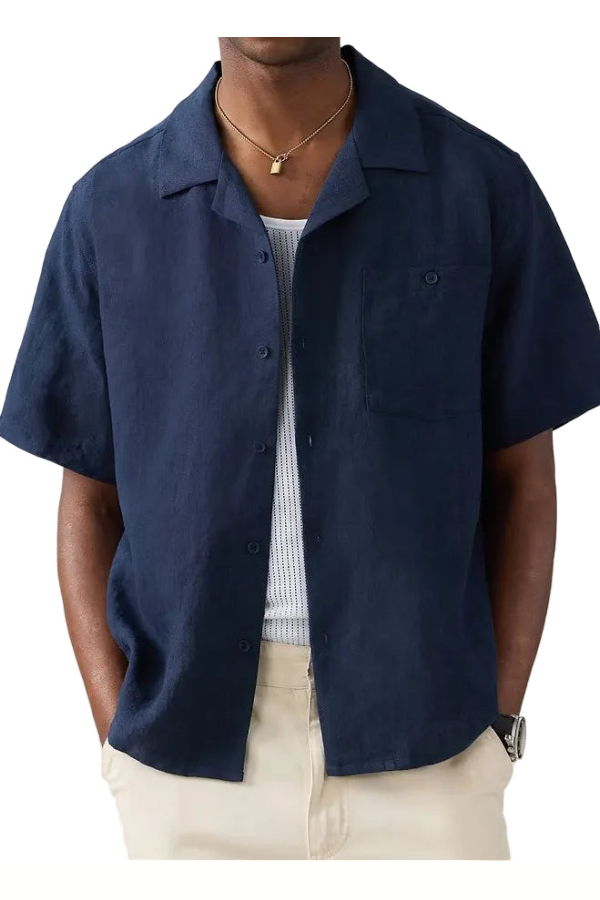 Percival Short Sleeve Cuban Shirt - Navy