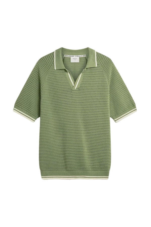 Percival Tennis Boxy Knitted Polo - Sage