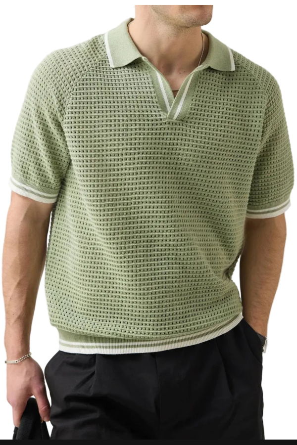 Percival Tennis Boxy Knitted Polo - Sage