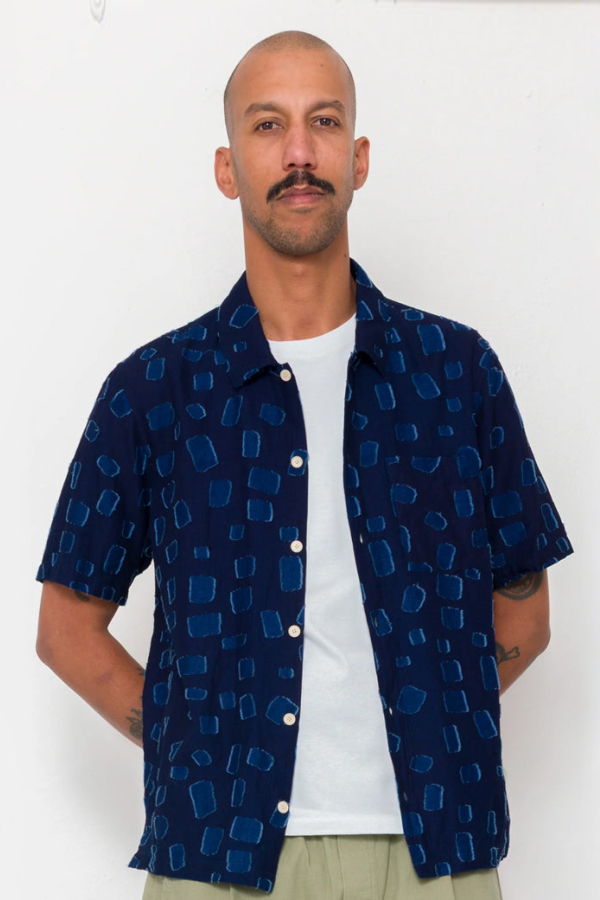 FOLK Gabe Shirt - Indigo Irregular Dot