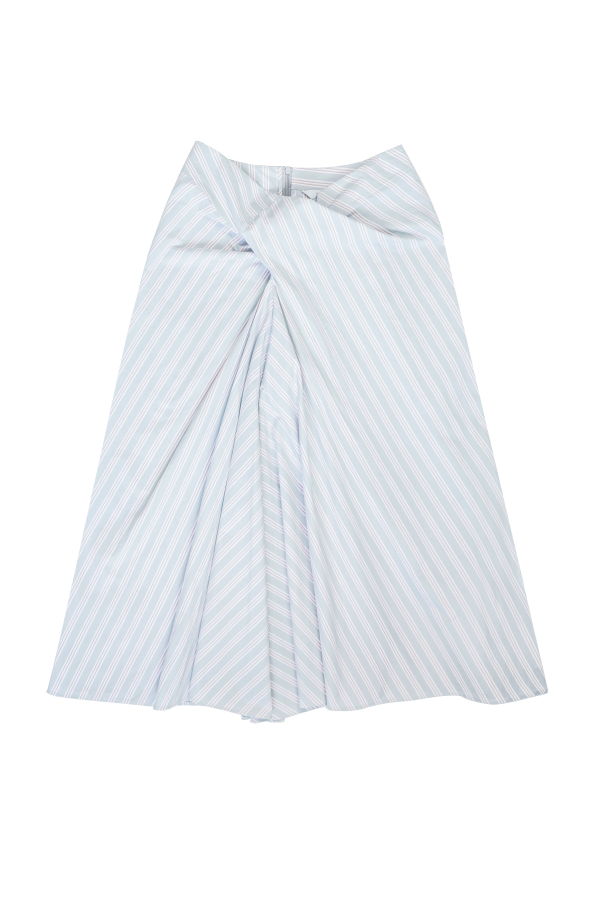 YIBRI Stonewashed Cotton Twill Twisted-Pleat Midi Skirt