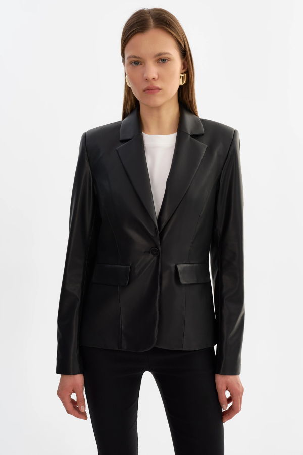 LAMARQUE Davie Faux Leather Blazer - Black