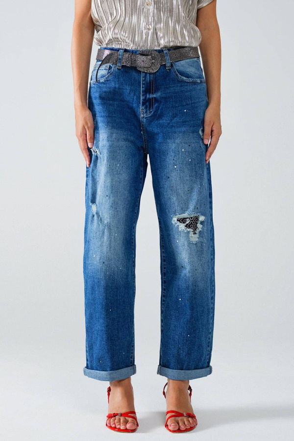 The Collective Park City Distressed Straight Leg with Paint Splatter Jeans - Blue