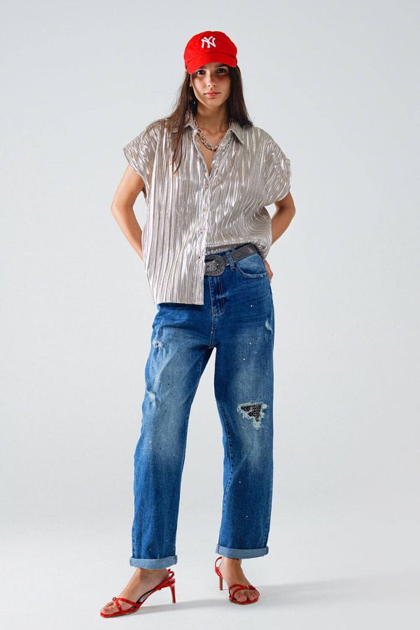 The Collective Park City Distressed Straight Leg with Paint Splatter Jeans - Blue