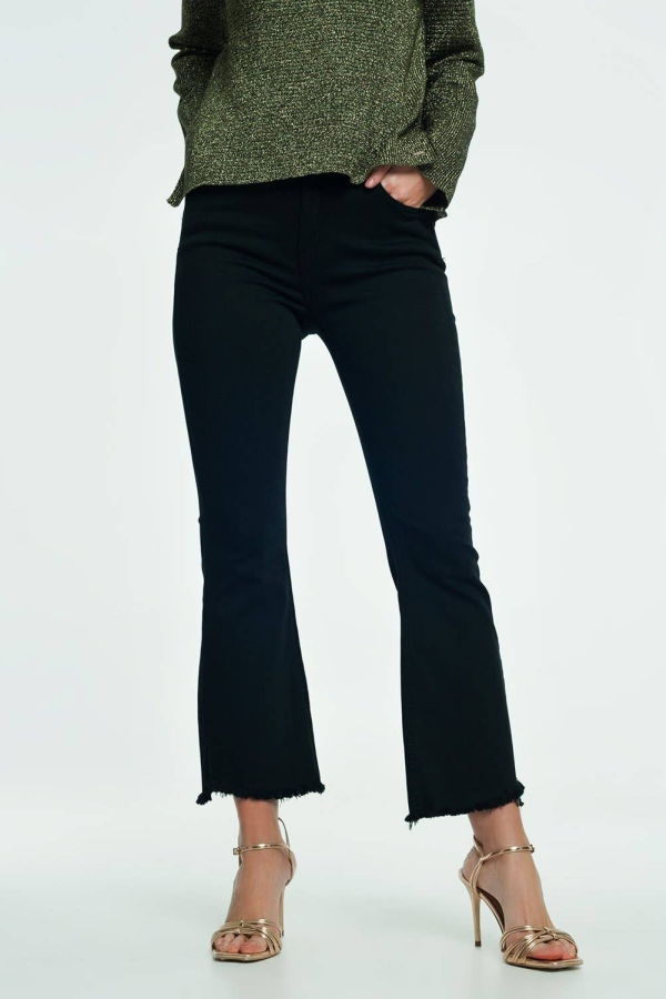 The Collective Park City Raw Hem Cropped Flare Jeans - Black