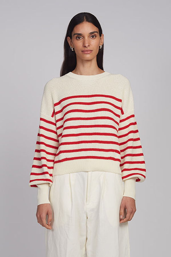 ELEVEN SIX Layla Stripe Sweater - Ivory + Rosso Stripe