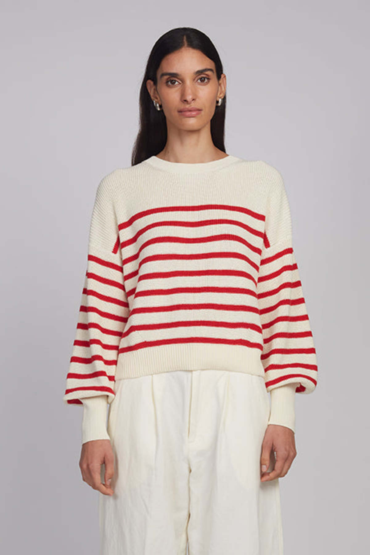 ELEVEN SIX Layla Stripe Sweater - Ivory + Rosso Stripe - Image 1 of 6