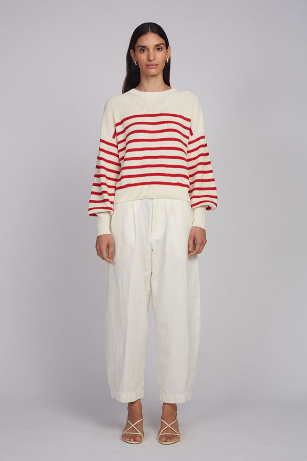 ELEVEN SIX Layla Stripe Sweater - Ivory + Rosso Stripe
