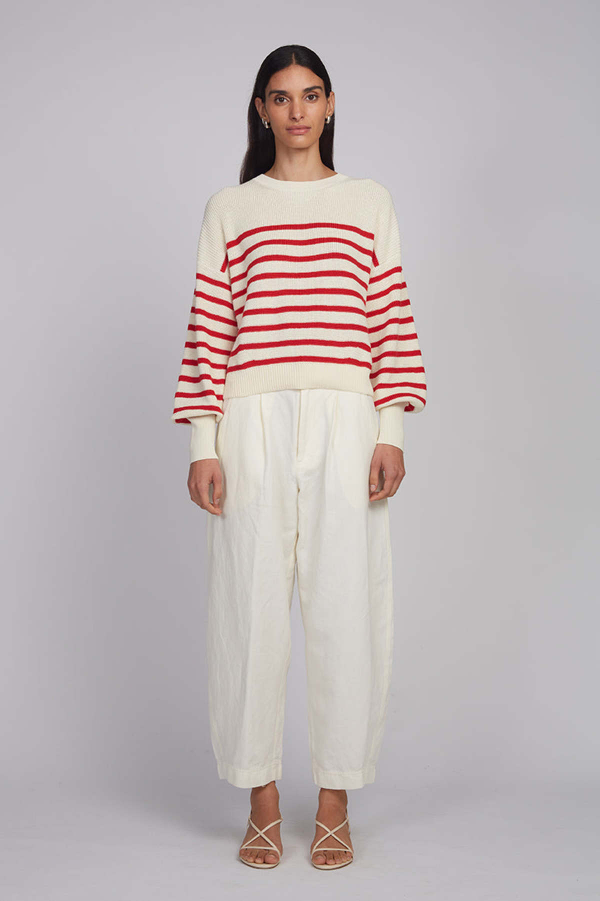 ELEVEN SIX Layla Stripe Sweater - Ivory + Rosso Stripe - Image 2 of 6