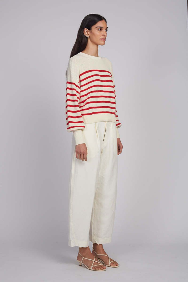 ELEVEN SIX Layla Stripe Sweater - Ivory + Rosso Stripe