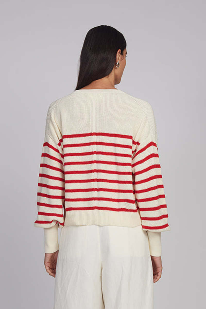 ELEVEN SIX Layla Stripe Sweater - Ivory + Rosso Stripe