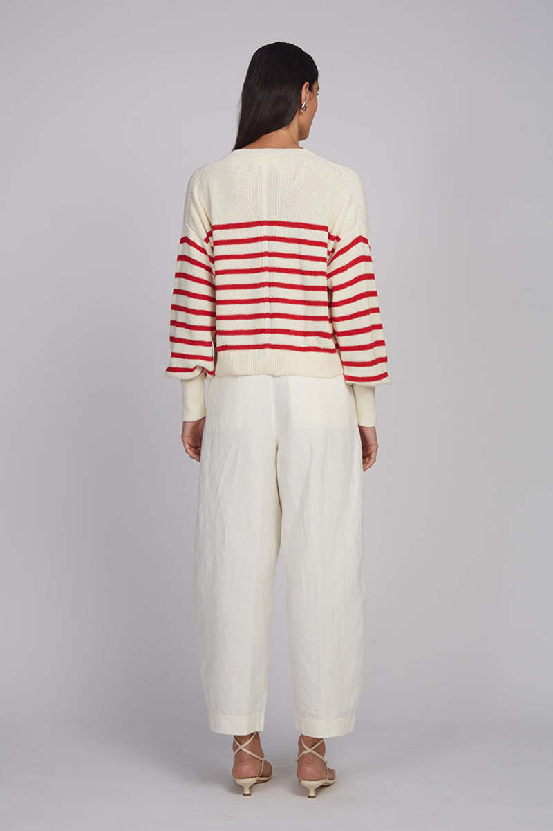 ELEVEN SIX Layla Stripe Sweater - Ivory + Rosso Stripe