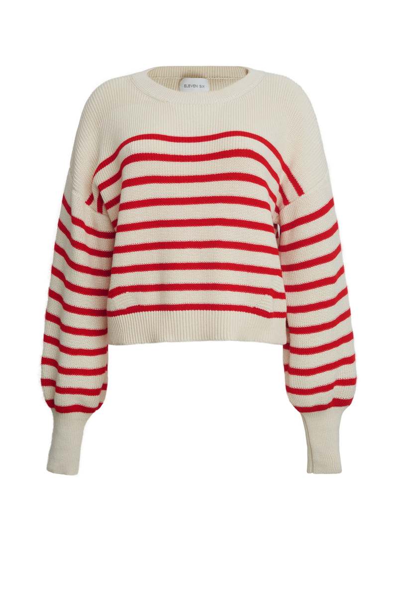 ELEVEN SIX Layla Stripe Sweater - Ivory + Rosso Stripe