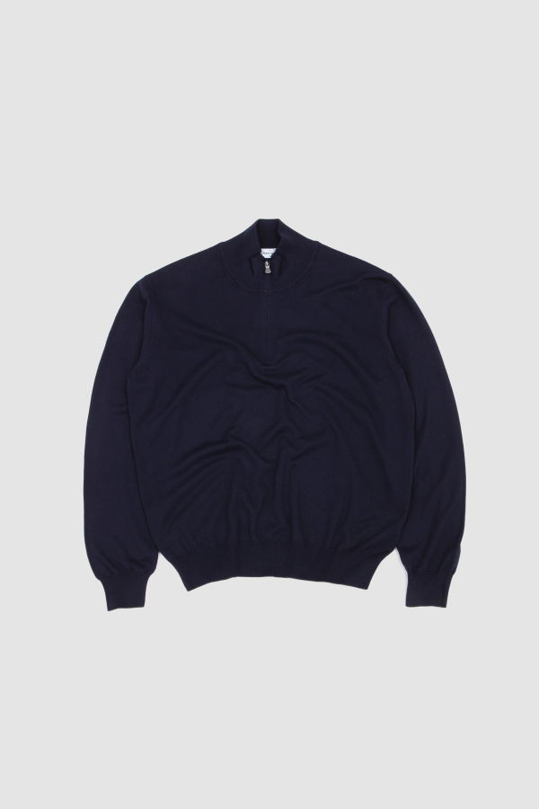Gran Sasso Egyptian Cotton Half Zip Mock Neck Sweater - Navy
