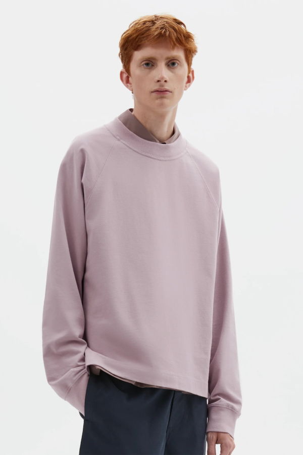 Margaret Howell Mock Neck T-Shirt Dry Cotton Jersey Heather Tee